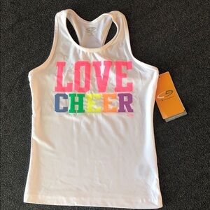 Champion Girl’s Athletic Duo Dry Stretch Tank Top White Love Cheer Print Size M